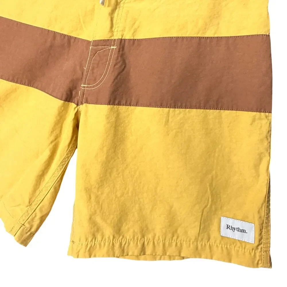 Rhythm Board Shorts 36 Yellow Brown Drawstring Cotton Blend 8